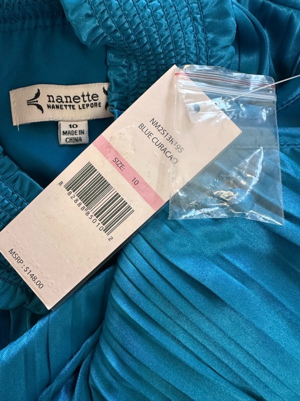 Nanette Lepore Teal Pleated Midi Dress with Smocked Waist, Size 10 - Picture 9 of 10